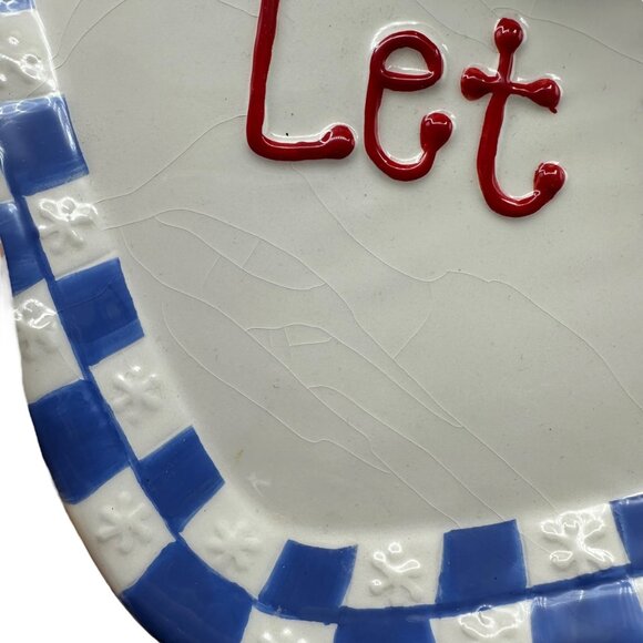 Christmas Snowman Serving Dish Plate Ceramic Pottery Let It Snow Blue White - Picture 6 of 11